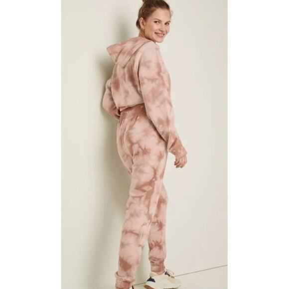 Victoria Secret Pink Hoodie Jogger Set Stucco Beige Cloudy Tie Dye M - Picture 3 of 9